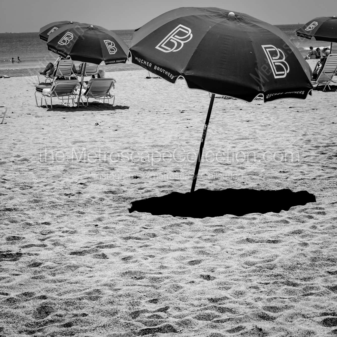 A Miami Beach Umbrella landscape black and white Photography A Miami Beach Umbrella landscape black and white Photography square crop
