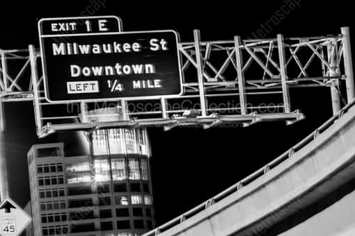 Milwaukee St Downtown Highway Sign -- Milwaukee Black and White Photos