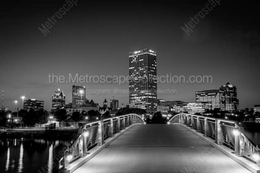 Milwaukee Skyline Pedestrian Bridge near Pier Wisconsin -- Milwaukee Black and White Photos