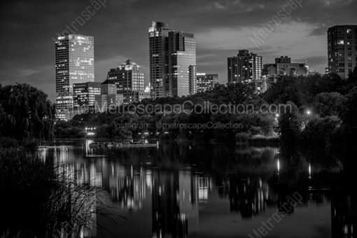 The Milwaukee Skyline reflecting off of Veterans Pond -- Milwaukee Black and White Photos
