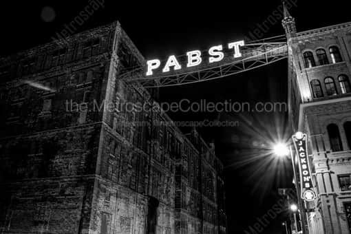 The Pabst Brewing Sign at Night -- Milwaukee Black and White Photos