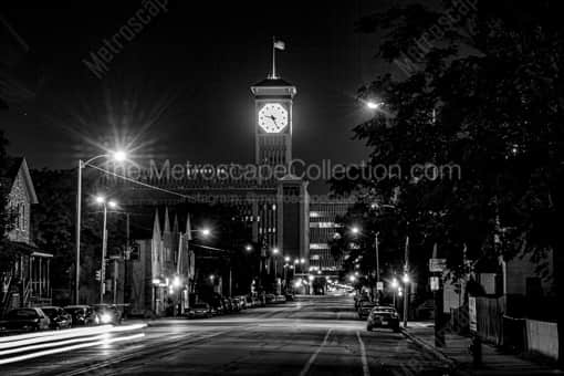 The Allen-Bradley Clock at Night -- Milwaukee Black and White Photos