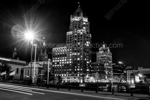 Downtown Milwaukee Skyline and Riverwalk -- Milwaukee Black and White Photos