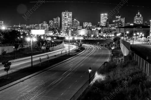 The Milwaukee Skyline at Night -- Milwaukee Black and White Photos