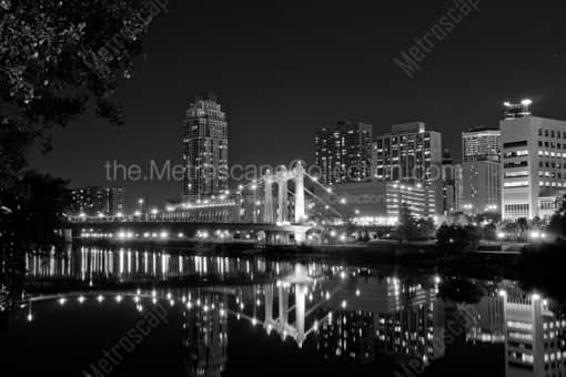 Minneapolis Black and White Photography of The Hennepin Ave Bridge Reflects in the Mississippi River The Hennepin Ave Bridge Reflects in the Mississippi River -- Minneapolis Black and White Photography