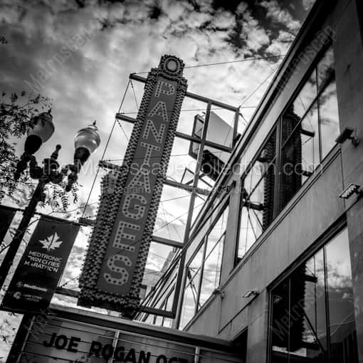Matte Black WOOD Framed Black and White Minneapolis Photograph: The Pantages Theater Sign in a Square Matte Black Wood Frame