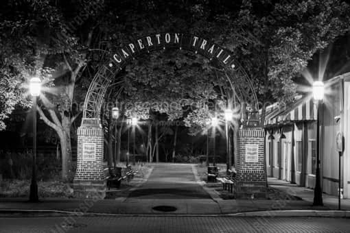 The Caperton Trail Arch at Night -- Morgantown WV Black and White Photos