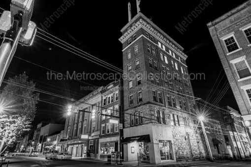Morgantown WV Black and White Photography of Downtown Morgantown West Virginia at Night Downtown Morgantown West Virginia at Night -- Morgantown WV Black and White Photography