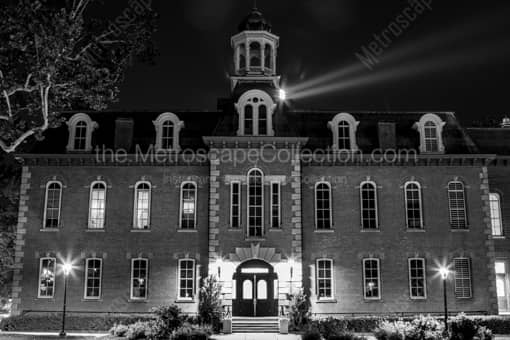 WVU Martin Hall at Night -- Morgantown WV Black and White Photos
