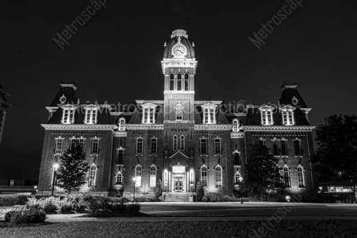 WVU Woodburn Hall at Night -- Morgantown WV Black and White Photos