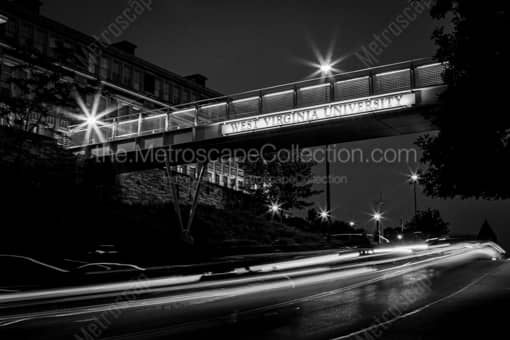 West Virginia University at Night -- Morgantown WV Black and White Photos