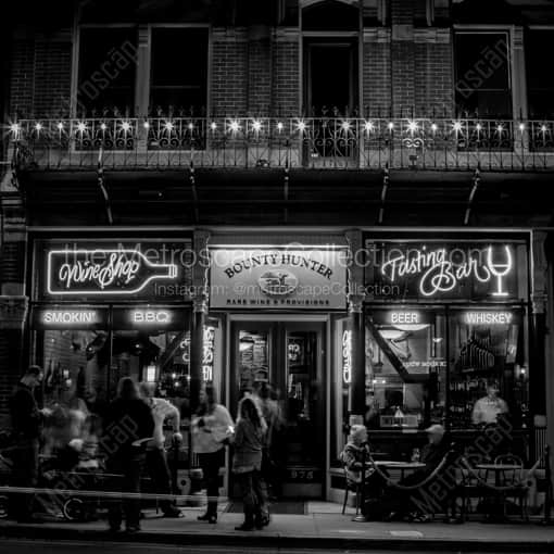 Matte Black WOOD Framed Black and White Napa-Valley Photograph: The Bounty Hunter Wine Bar and Restaurant in a Square Matte Black Wood Frame