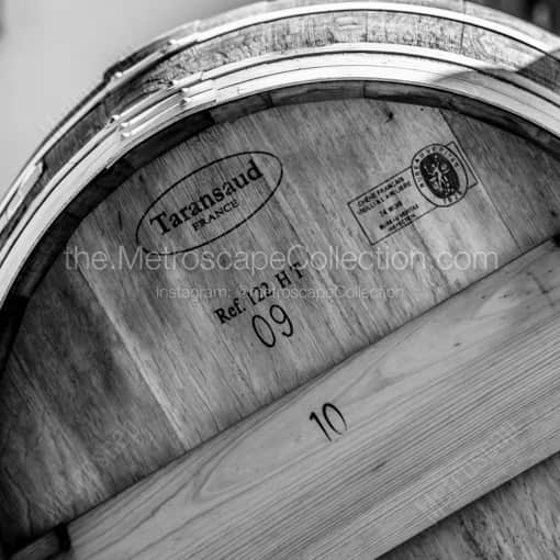 Matte Black WOOD Framed Black and White Napa-Valley Photograph: A French Oak Wine Barrel in a Square Matte Black Wood Frame