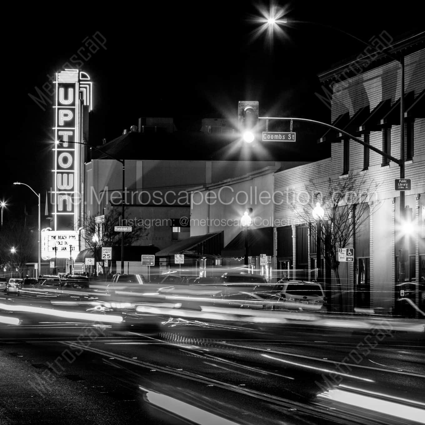 The Uptown Theater at Night landscape black and white Photography The Uptown Theater at Night landscape black and white Photography square crop