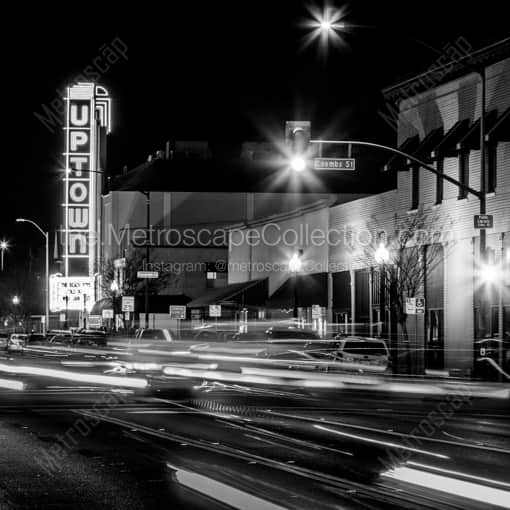 Matte Black WOOD Framed Black and White Napa-Valley Photograph: The Uptown Theater at Night in a Square Matte Black Wood Frame
