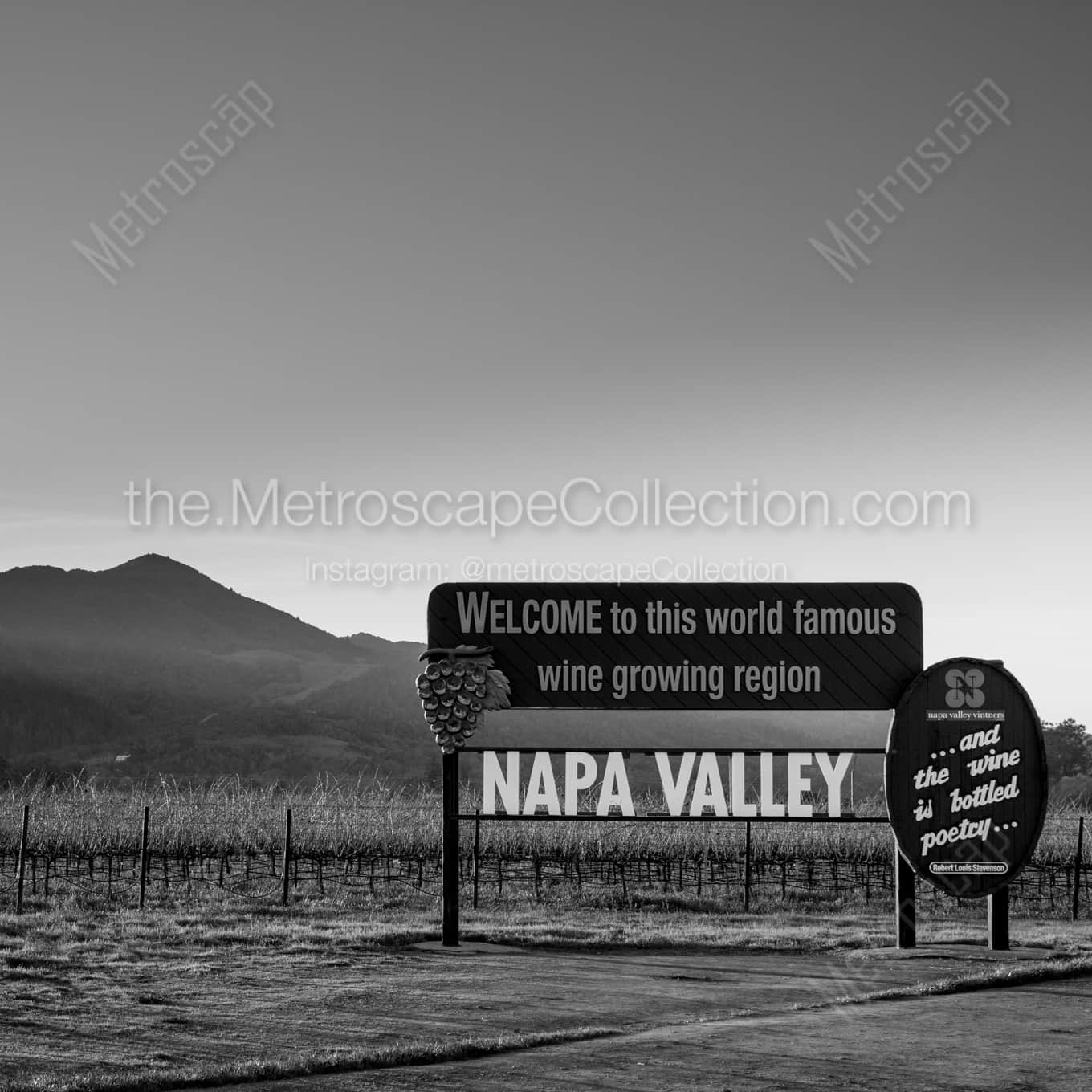 Welcome to Napa Valley Sign landscape black and white Photography square crop