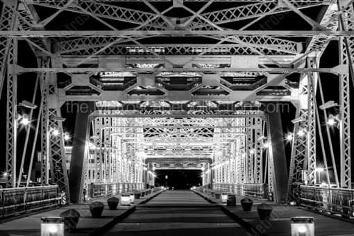 The Music City Bikeway Bridge at Night -- Nashville Black and White Photos