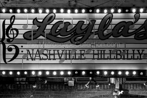 Nashville Black and White Photography of Layla's Nashville Hillbilly Music on Broadway Layla's Nashville Hillbilly Music on Broadway -- Nashville Black and White Photography