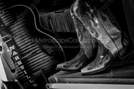 A guitar strap that says Nashville -- Nashville Black and White Photos