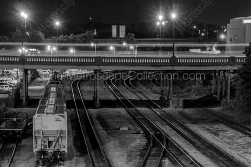 Nashville Black and White Photography of Railroad Tracks Run Under Broadway in Downtown Nashville Railroad Tracks Run Under Broadway in Downtown Nashville -- Nashville Black and White Photography