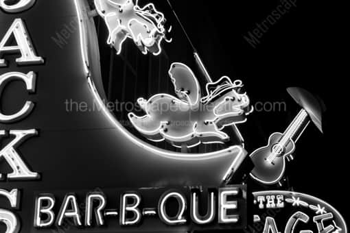 Flying Pigs on Jacks Bar-B-Que Neon Sign -- Nashville Black and White Photos
