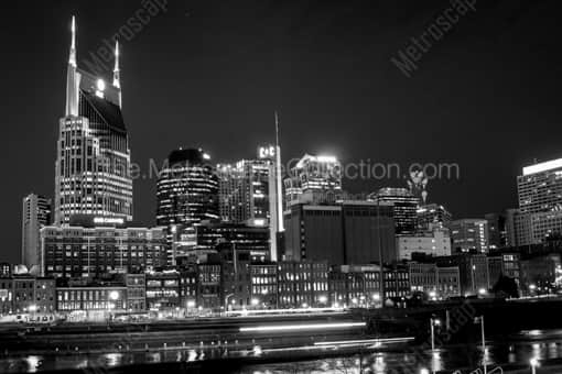Nashville Black and White Photography of The Nashville Skyline on the Banks of the Cumberland River The Nashville Skyline on the Banks of the Cumberland River -- Nashville Black and White Photography