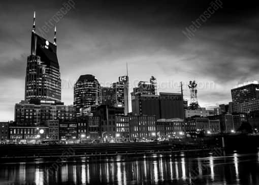 Nashville Black and White Photography of The Nashville Skyline Reflecting in the Cumberland River The Nashville Skyline Reflecting in the Cumberland River -- Nashville Black and White Photography