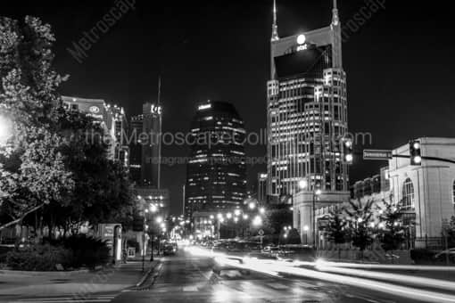 Downtown Nashville Tennessee at Night -- Nashville Black and White Photos