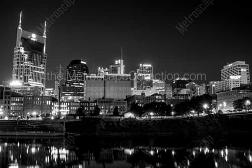 The Nashville Skyline at Night -- Nashville Black and White Photos