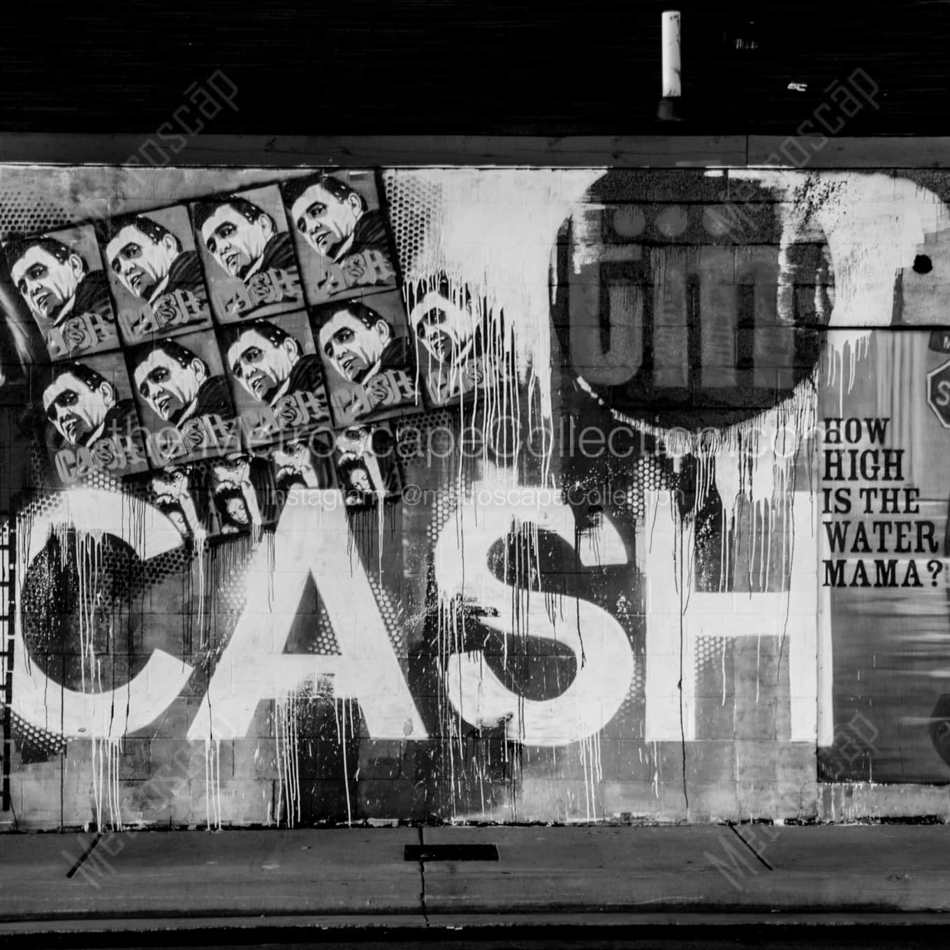 The Johnny Cash Mural in Downtown Nashville landscape black and white Photography square crop