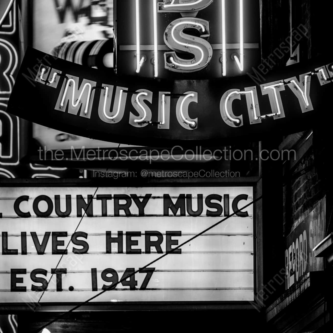 Nashville Music City landscape black and white Photography square crop