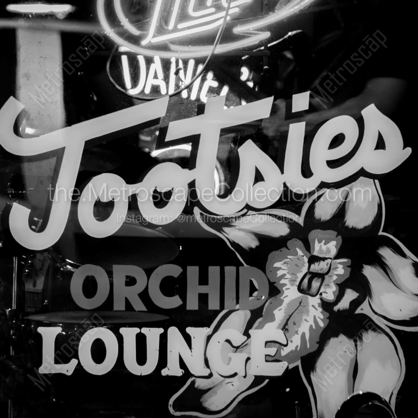 Tootsies Orchid Lounge at Night landscape black and white Photography Tootsies Orchid Lounge at Night landscape black and white Photography square crop
