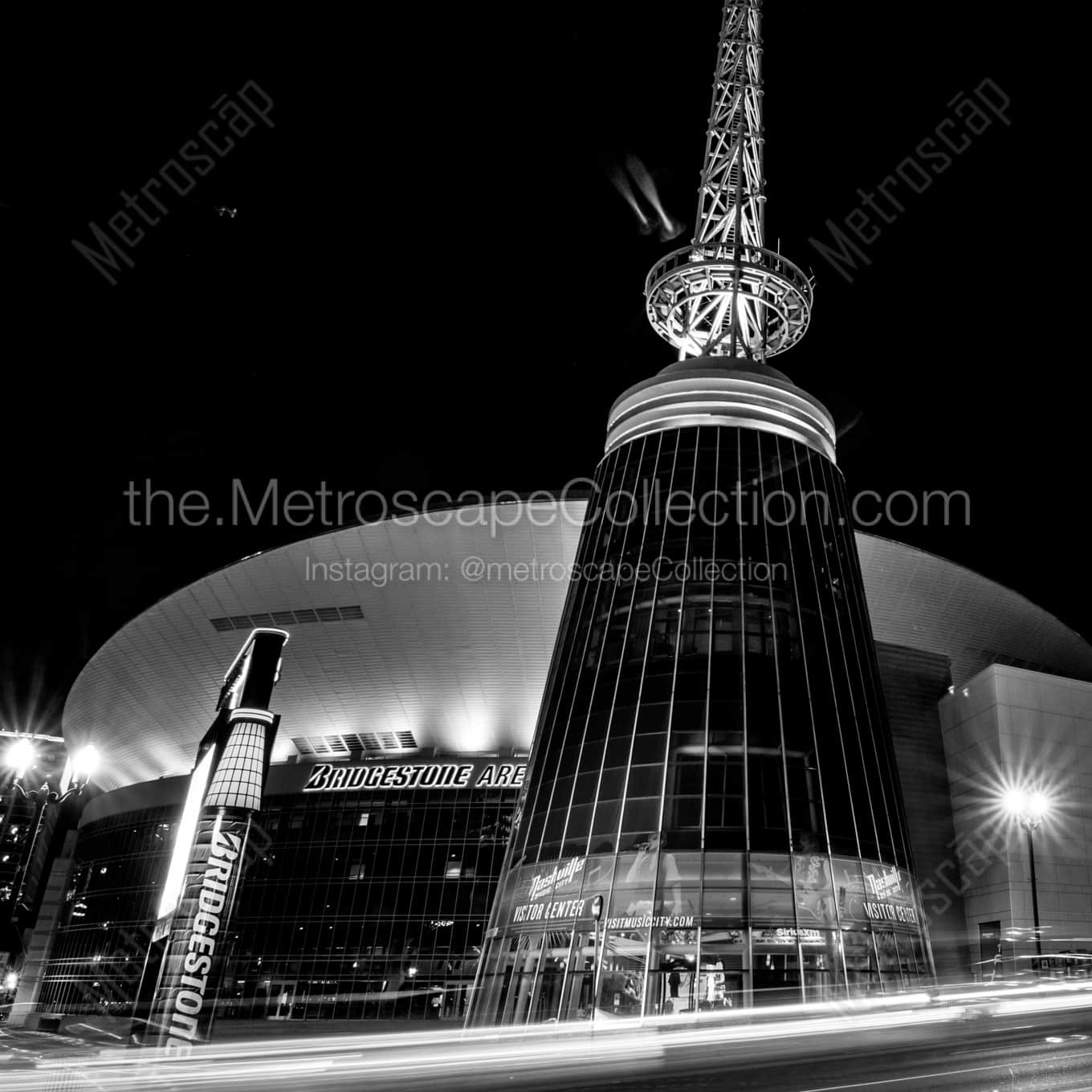 Bridgestone Arena at Night landscape black and white Photography Bridgestone Arena at Night landscape black and white Photography square crop