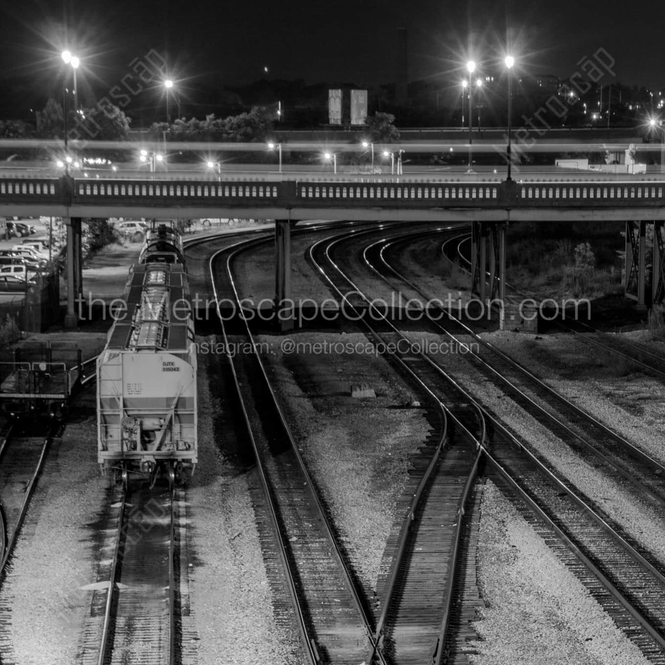 Railroad Tracks Run Under Broadway in Downtown Nashville landscape black and white Photography square crop