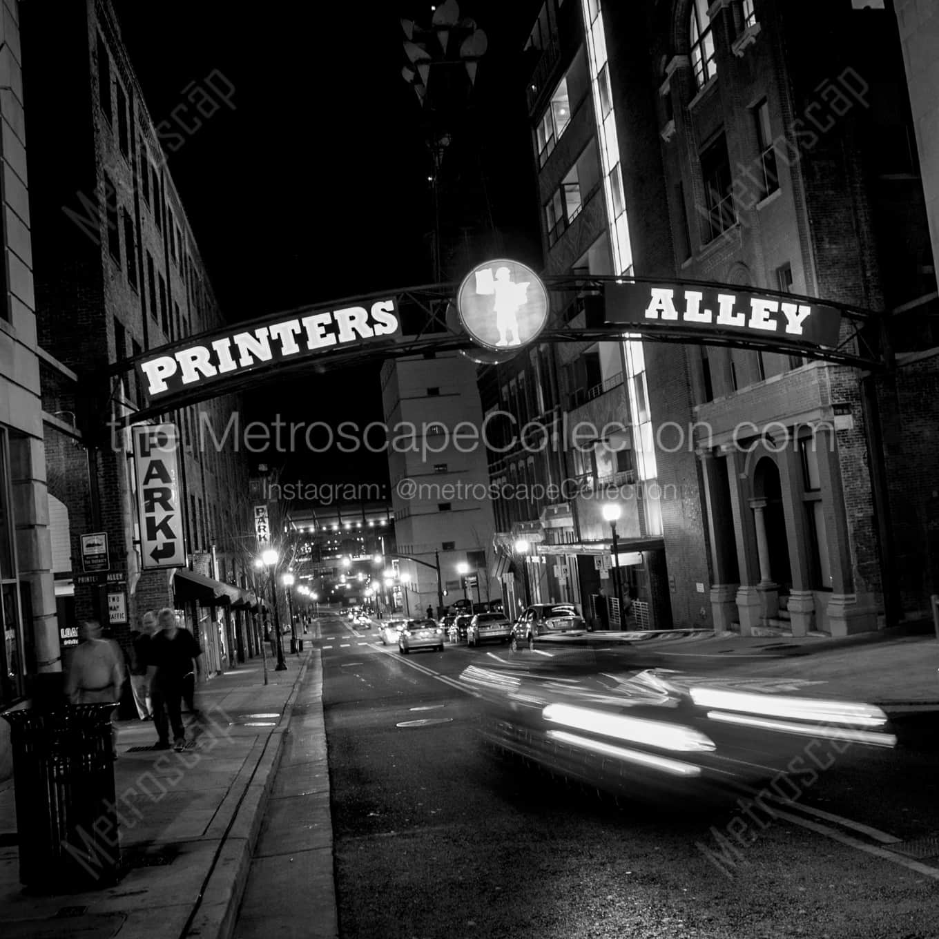 Printers Alley in Nashville landscape black and white Photography square crop