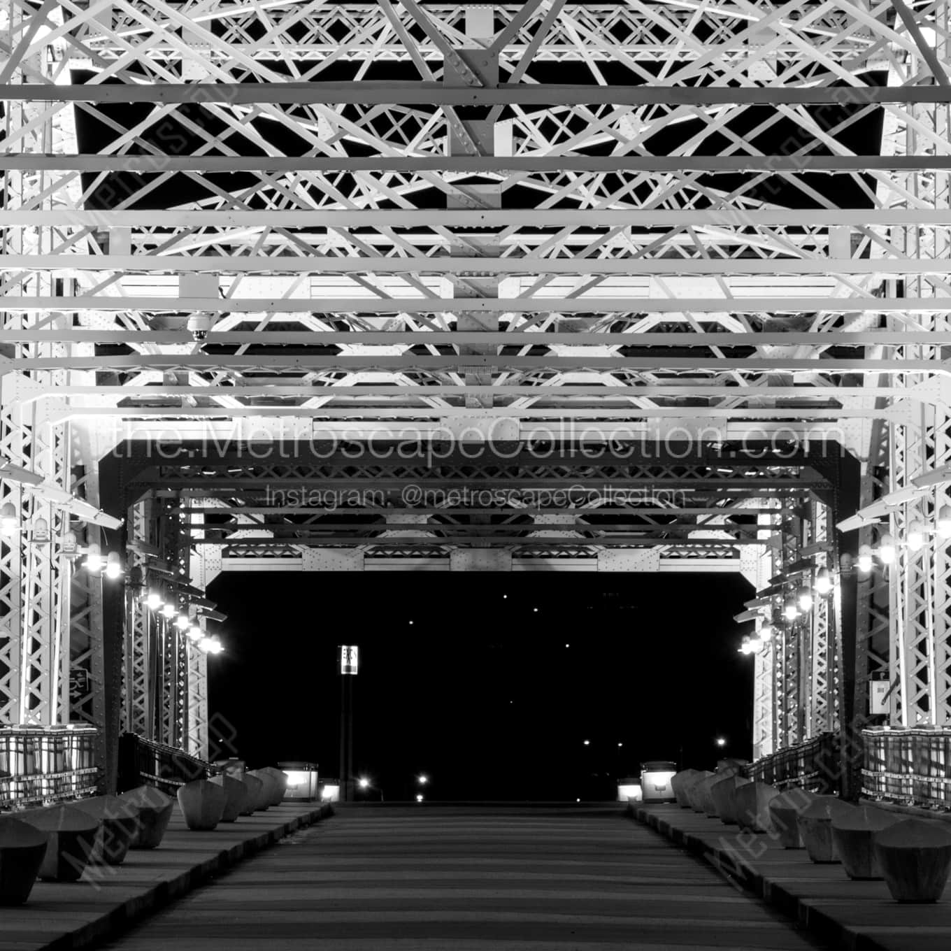 The John Seigenthaler Pedestrian Bridge at Night landscape black and white Photography square crop