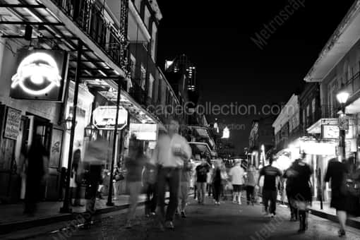 Bourbon Street at Night -- New Orleans Black and White Photography