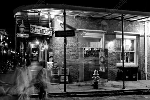 Harry's Corner at Night -- New Orleans Black and White Photography