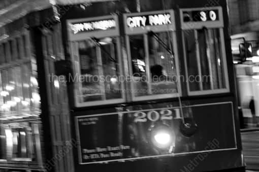 New Orleans Black and White Photography of A New Orleans Streetcar Destin for City Park A New Orleans Streetcar Destin for City Park -- New Orleans Black and White Photography