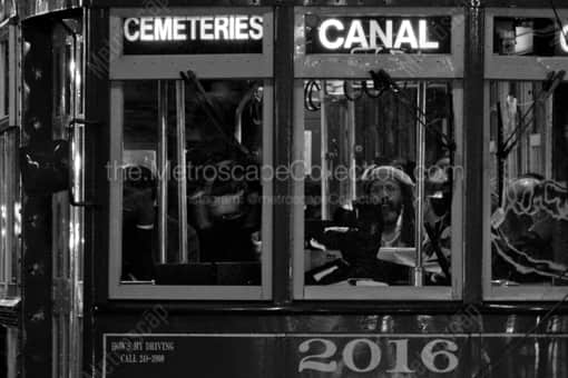 New Orleans Black and White Photography of A Streetcar Bound for the New Orleans Cemeteries A Streetcar Bound for the New Orleans Cemeteries -- New Orleans Black and White Photography