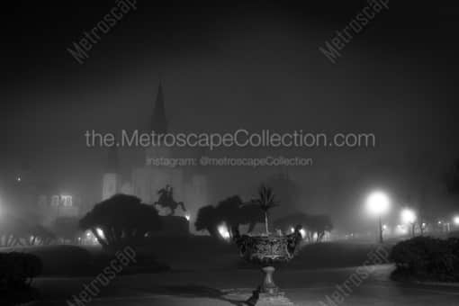 Jackson Square Covered in Fog -- New Orleans Black and White Photography