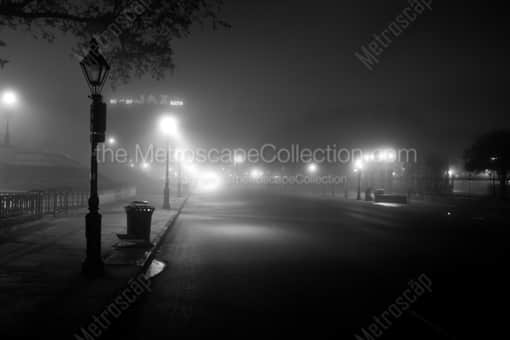 Decatur Street and Jax Brewery in Fog -- New Orleans Black and White Photography