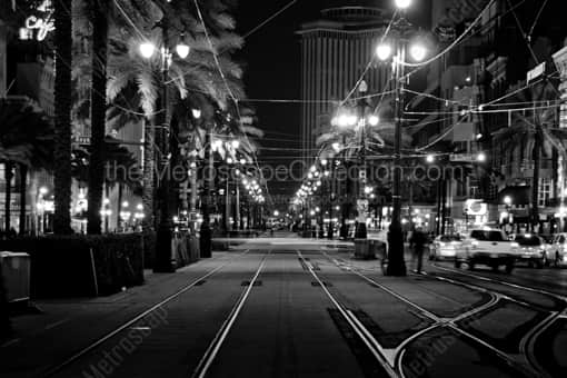 New Orleans Black and White Photography of Canal and Royal Street from the Streetcar Tracks Canal and Royal Street from the Streetcar Tracks -- New Orleans Black and White Photography