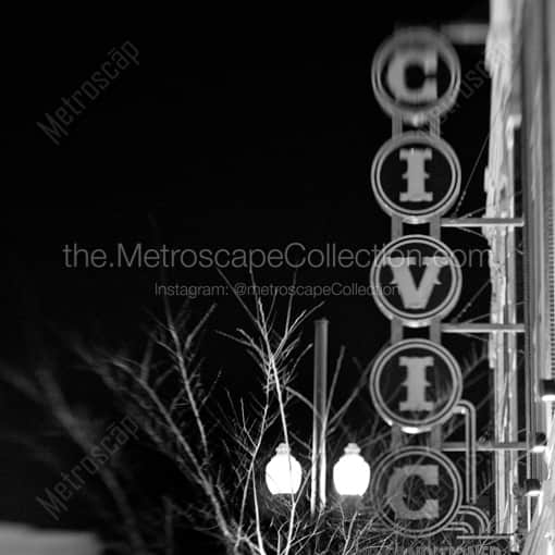 Matte Black WOOD Framed Black and White New Orleans Photograph: Civic Theater Sign in a Square Matte Black Wood Frame