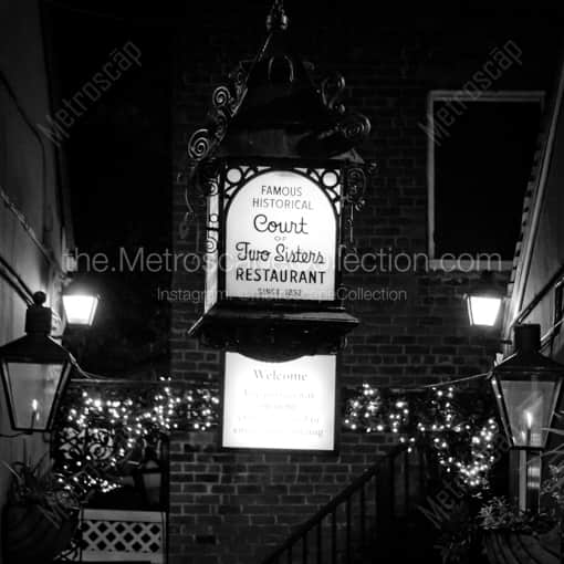Matte Black WOOD Framed Black and White New Orleans Photograph: Court of Two Sisters Restaurant in a Square Matte Black Wood Frame
