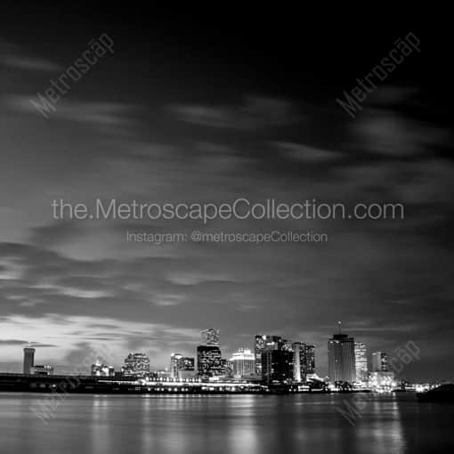 Matte Black WOOD Framed Black and White New Orleans Photograph: New Orleans from the Banks of the Mississippi in a Square Matte Black Wood Frame