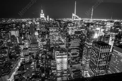 New York City Black and White Photography of The Midtown New York City Skyline at Night The Midtown New York City Skyline at Night -- New York City Black and White Photography