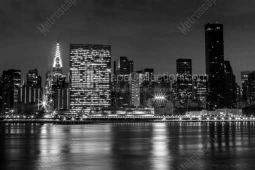 New York City Black and White Photography of The New York City Skyline with the UN Building The New York City Skyline with the UN Building -- New York City Black and White Photography