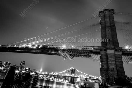 New York City Black and White Photography of The Brooklyn Bridge, Manhattan Bridge and Empire State Building The Brooklyn Bridge, Manhattan Bridge and Empire State Building -- New York City Black and White Photography