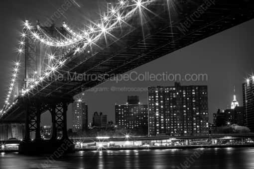 New York City Black and White Photography of The Manhattan Bridge from Brooklyn Bridge park The Manhattan Bridge from Brooklyn Bridge park -- New York City Black and White Photography
